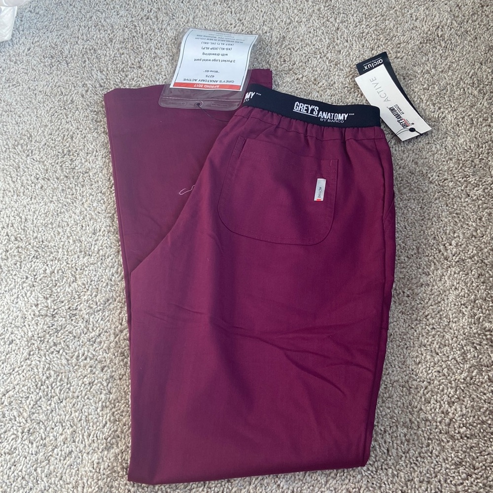 Greys anatomy wine logo waist scrub pants